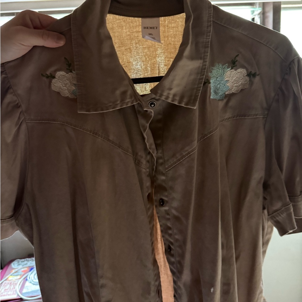Brown Hemet Western Embroidered Blouse